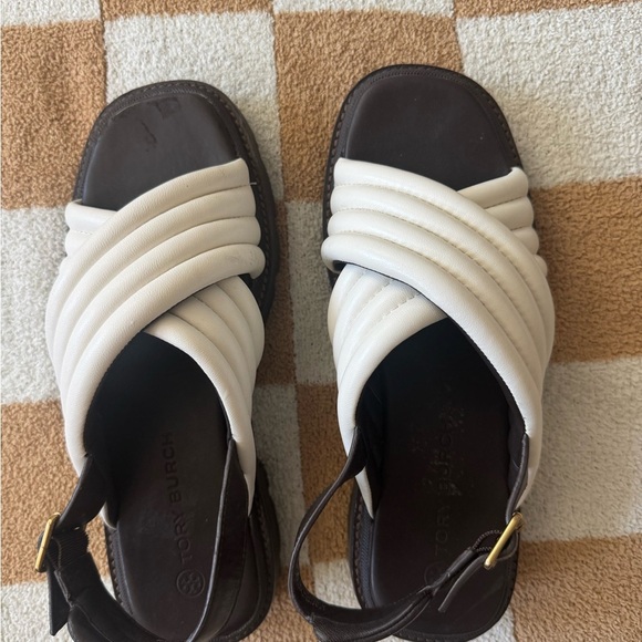 Tory Burch Lug Sole Heeled Sandals Quilted Leather Crisscross size 8 - Picture 4 of 11